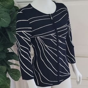 Zip Front Black & White Cardigan Sweater XL